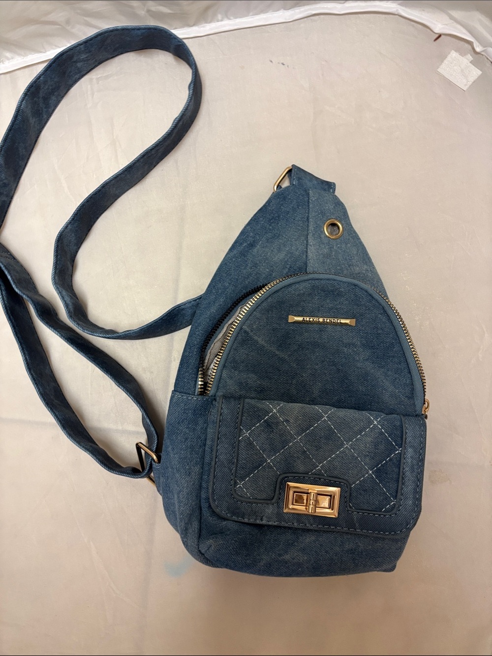 ALEXIS BENDEL Blue Denim Sling Bag/Purse Zip